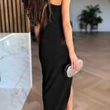 Caz -  Off-shoulder Ruffle Sleeve Slit Midi Dress