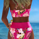 Bikini with Contrasting Floral Pattern and Split