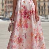 Violetta - Midi Dress with Halter in Watercolor Floral Pattern