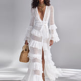 Freya - Bright White Crocheted Knit Cardigan for Women