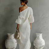 Aurora | Ivory One-Shoulder Flowing Maxi Dress