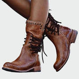 Lace-Up Leather Ankle Boots