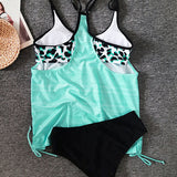 Augustus - Solid Coloured Tankini with Leopard Print