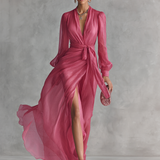 Rose Chiffon Dress with V-Neck
