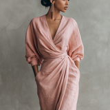 Rose Linen V-Neck Maxi Dress