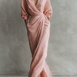 Rose Linen V-Neck Maxi Dress