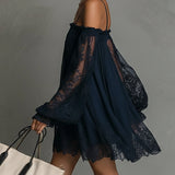 Noemi | Navy Blue Chiffon Mini Dress