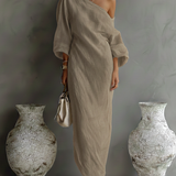 Aurora | Ivory One-Shoulder Flowing Maxi Dress