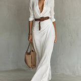 Kiara - Long Sleeve Lapel Collar Maxi Dress