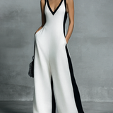 Celine | Black & White Color-Block Wide-Leg Jumpsuit