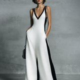 Celine | Black & White Color-Block Wide-Leg Jumpsuit