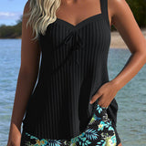 Laluna® | Striped Tankini with Two-Piece Beach Shorts