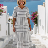 Parisa | Short Sleeve Striped Tiered Midi Dress