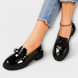 Black Patent Women's Loafers with Bow