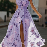 Sella - Ruched One Shoulder A-Line Maxi Chiffon Dress