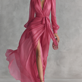 Rose Chiffon Dress with V-Neck