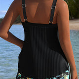 Laluna® | Striped Tankini with Two-Piece Beach Shorts