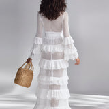 Freya - Bright White Crocheted Knit Cardigan for Women