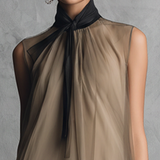 Beatrice - Lightweight Luxury Two-Tone Khaki and Brown Chiffon Sleeveless Dress