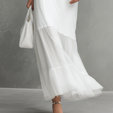 Elegant White Sleeveless Dress for Women with Milk Silk and Chiffon Panels