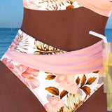 Bikini with Contrasting Floral Pattern and Split
