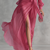 Rose Chiffon Dress with V-Neck