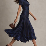 Adriana - Retro Striped Satin Midi Dress