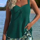 Laluna® | Striped Tankini with Two-Piece Beach Shorts