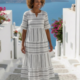 Parisa | Short Sleeve Striped Tiered Midi Dress