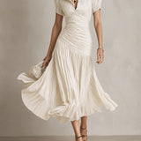 Adriana - Retro Striped Satin Midi Dress