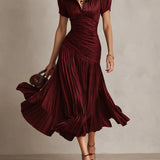 Adriana - Retro Striped Satin Midi Dress