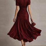 Adriana - Retro Striped Satin Midi Dress