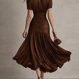 Adriana - Retro Striped Satin Midi Dress