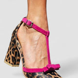 Leontina - Green Sandals with Leopard Print and Colourful Detail