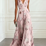Nerea  - Elegant Tulip Print V-neck Maxi Dress