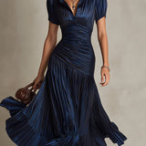 Adriana - Retro Striped Satin Midi Dress