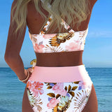Bikini with Contrasting Floral Pattern and Split