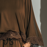 Alice - Chocolate Satin Boat Neck Top & Shorts Set