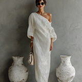 Aurora | Ivory One-Shoulder Flowing Maxi Dress