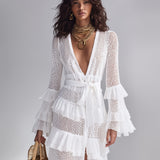 Freya - Bright White Crocheted Knit Cardigan for Women