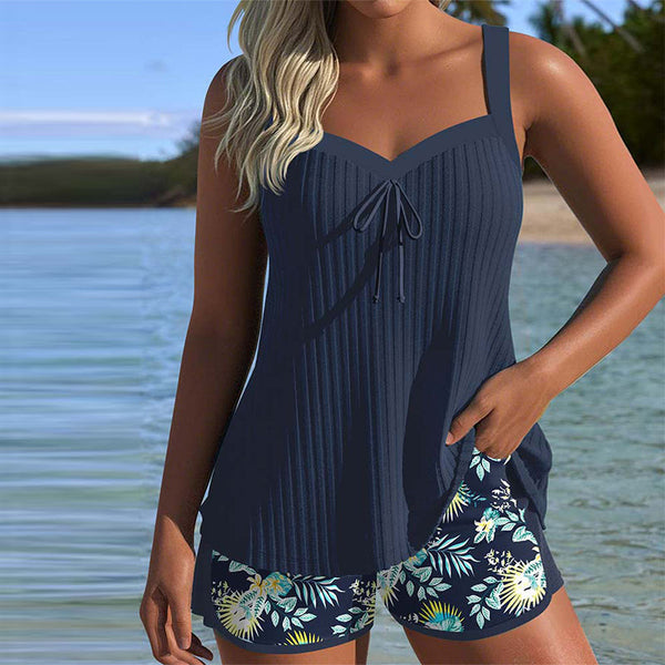 Laluna® | Striped Tankini with Two-Piece Beach Shorts