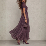 Celeste | Elegant Lace Trim Chiffon Maxi Dress