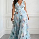 Nerea  - Elegant Tulip Print V-neck Maxi Dress