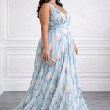 Nerea  - Elegant Tulip Print V-neck Maxi Dress