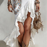 Chelsea - Polka Dot Bohemian Print Ruffled Midi Dress