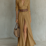 Kiara - Long Sleeve Lapel Collar Maxi Dress
