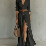 Kiara - Long Sleeve Lapel Collar Maxi Dress