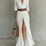 Kiara - Long Sleeve Lapel Collar Maxi Dress