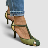Taviana - Patchwork Pumps with T-Strap and Closed Toe