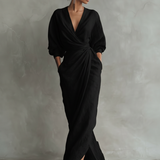 Rose Linen V-Neck Maxi Dress